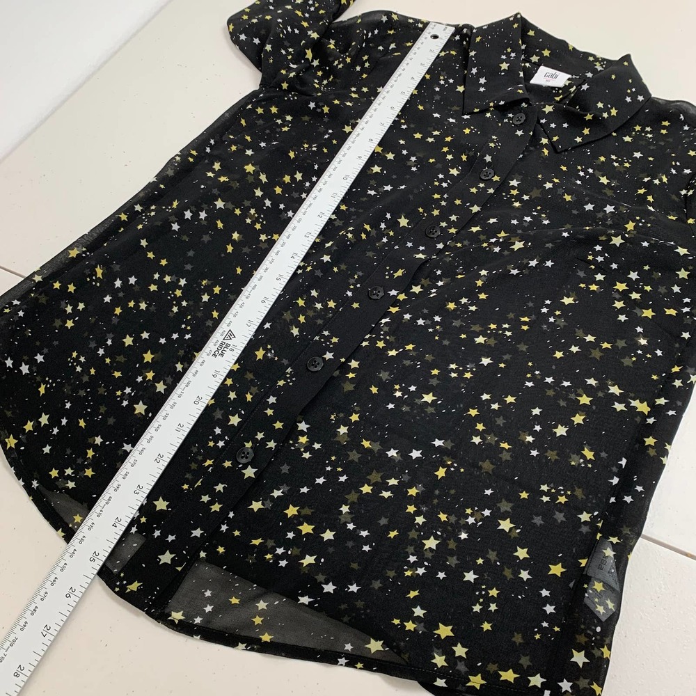 Cabi Star Print Blouse Size XS Sheer Long Sleeve Black Button Up Top Collared - Picture 7 of 10